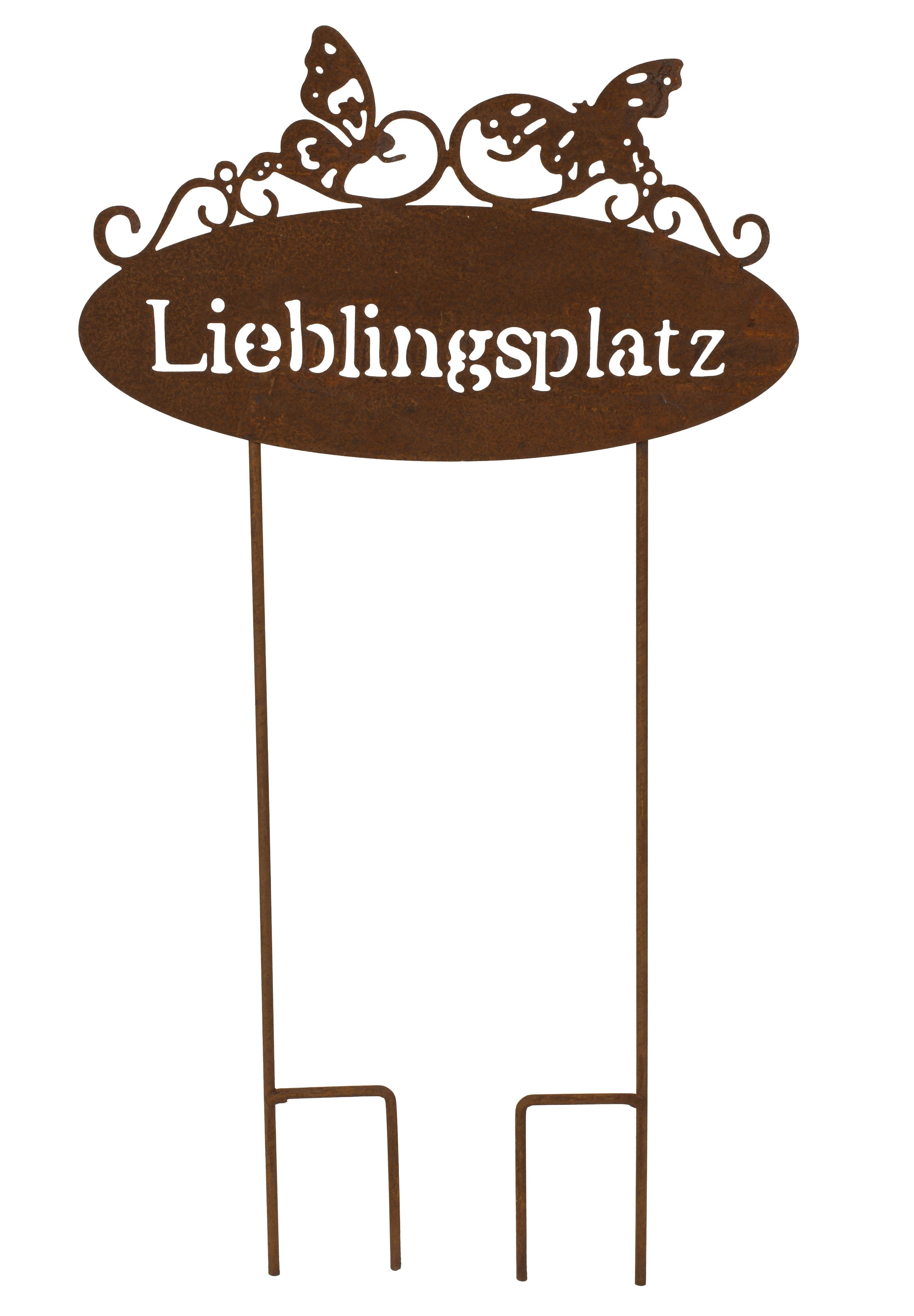 Garden sign garden stake favorite place made of metal rust colored height 43 cm width 23 cm