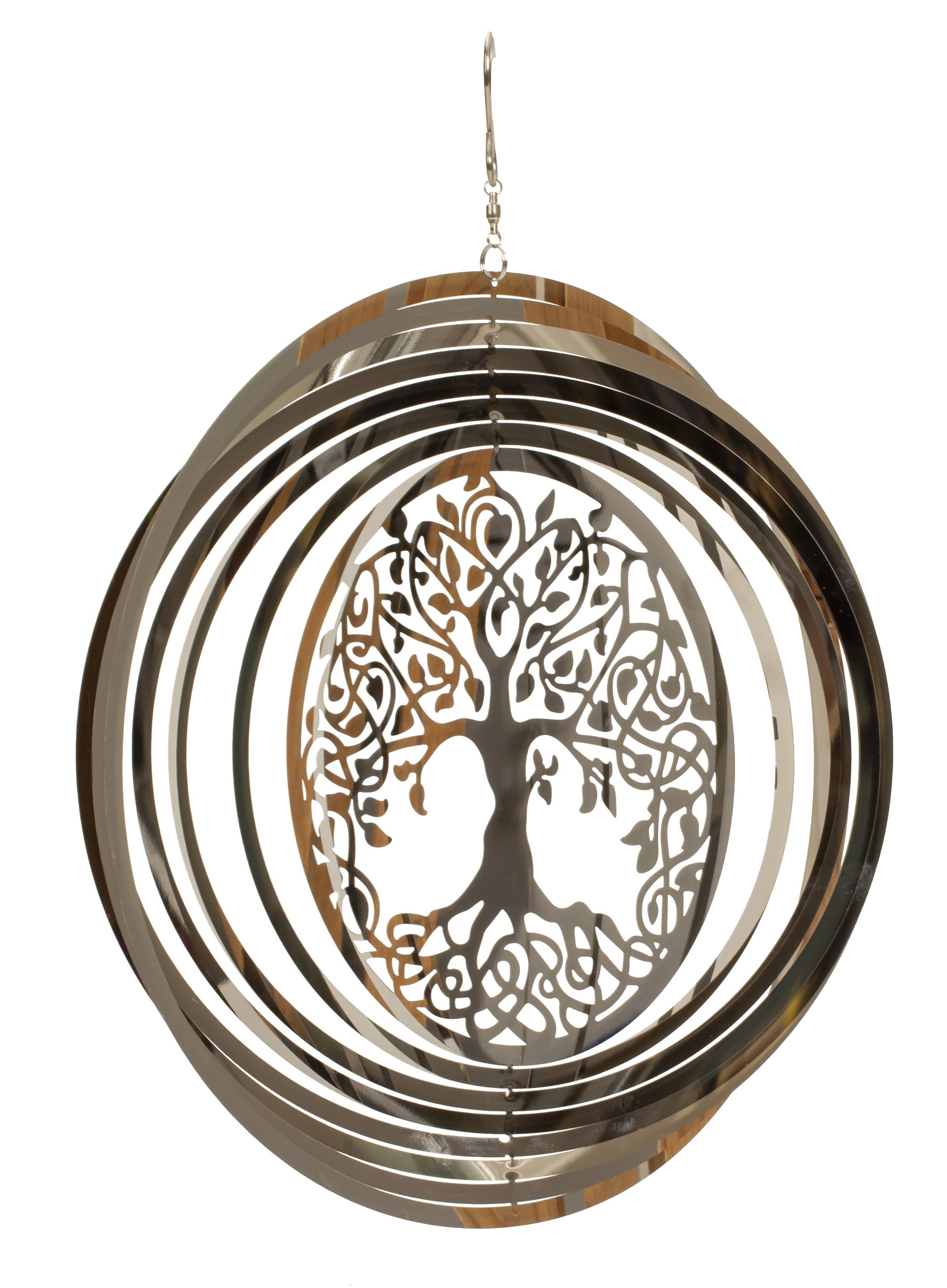 3D wind chime made of stainless steel with tree of life motif for hanging, diameter 25 cm