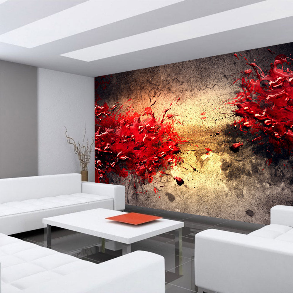 Nonwoven photo wallpaper Paint Splatter Wall 3D wallpaper abstract 3D wall beige brown paint splashes red