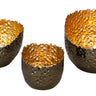 3er Set Teelichthalter Windlicht in moderner Form schwarz/Gold aus Metall H 8+10+12cm D 9,5+13+16cm - Lifestyle & More