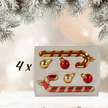 4 x Weihnachtsdekoration Komplettsets mit jeweils 2 Zuckerstangen & 4 Weihnachtskugeln rot/gold - Lifestyle & More