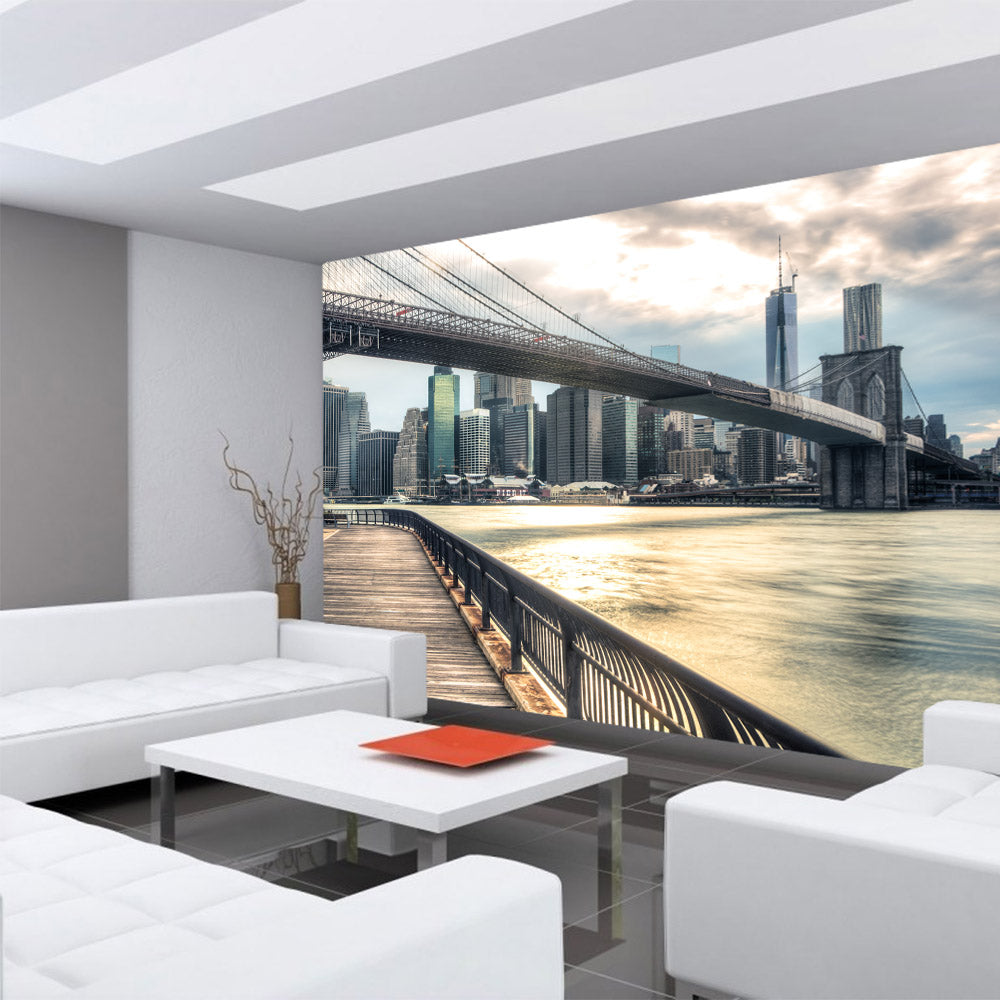 Non-woven photo wallpaper New York Brooklyn Bridge Skyline USA Wallpaper New York USA Skyline Sephia Brooklyn