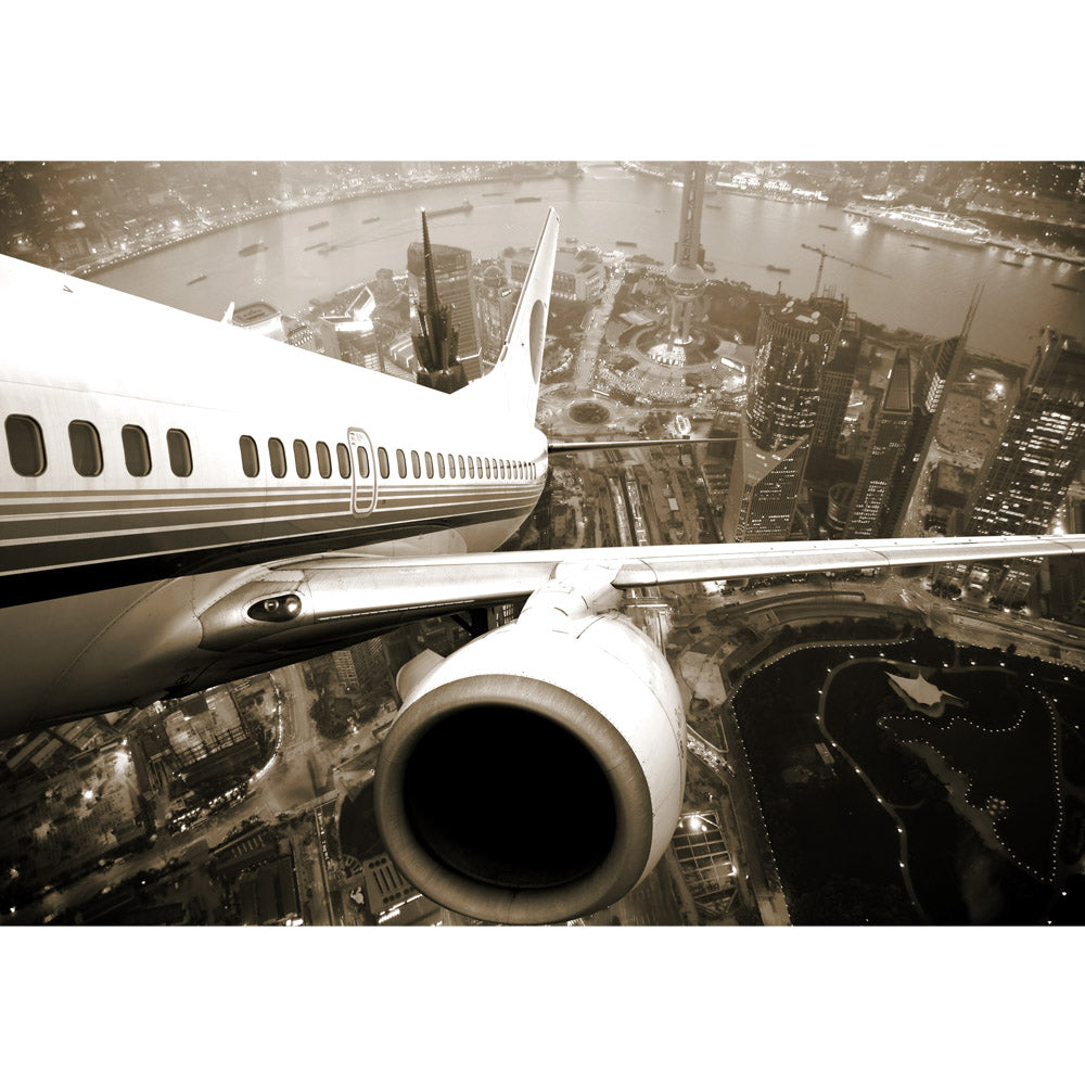 Papier peint photo intissé Skyline Fligt USA papier peint skyline avion vacances marron sephia noir et blanc