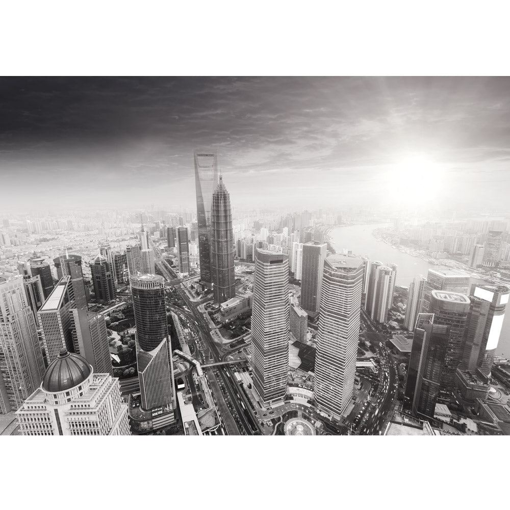 Vlies Fototapete Black and White Shanghai Sunset Skyline Shanghai Tapete Skyline Schanghai