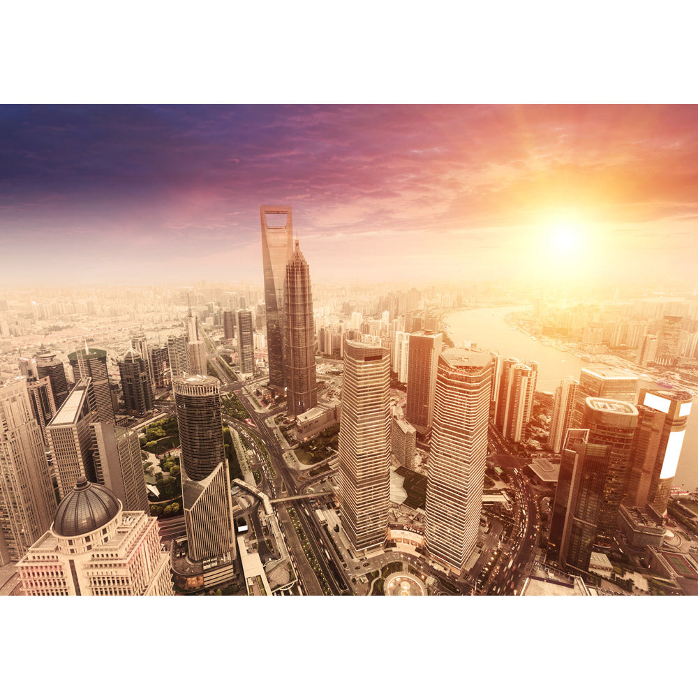 Nonwoven photo wallpaper Shanghai Sunset SkylineShanghai wallpaper Skyline Shanghai skyscrapers high-rise buildings