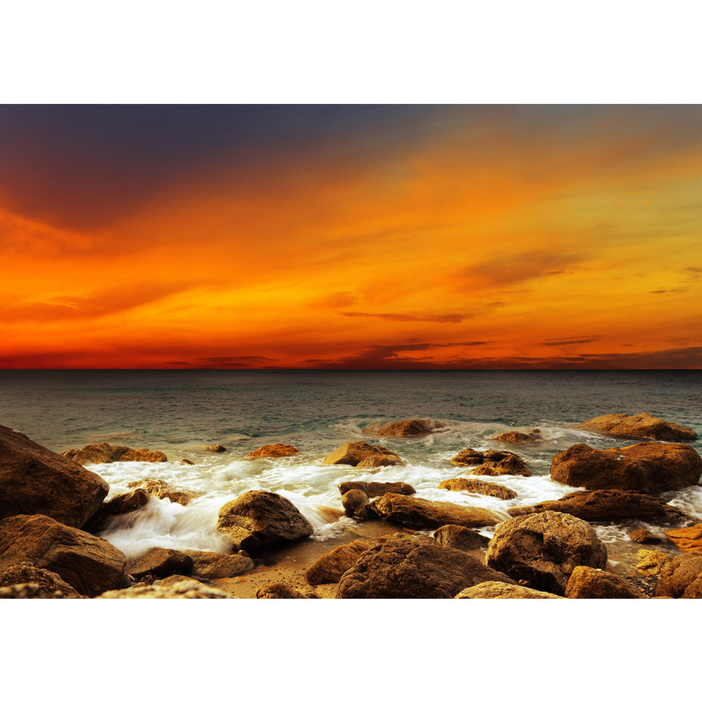 Vlies Fototapete Rocky Beach Sunset Sonnenaufgang Tapete Sonnenaufgang Strand Meer Felsen Sunset