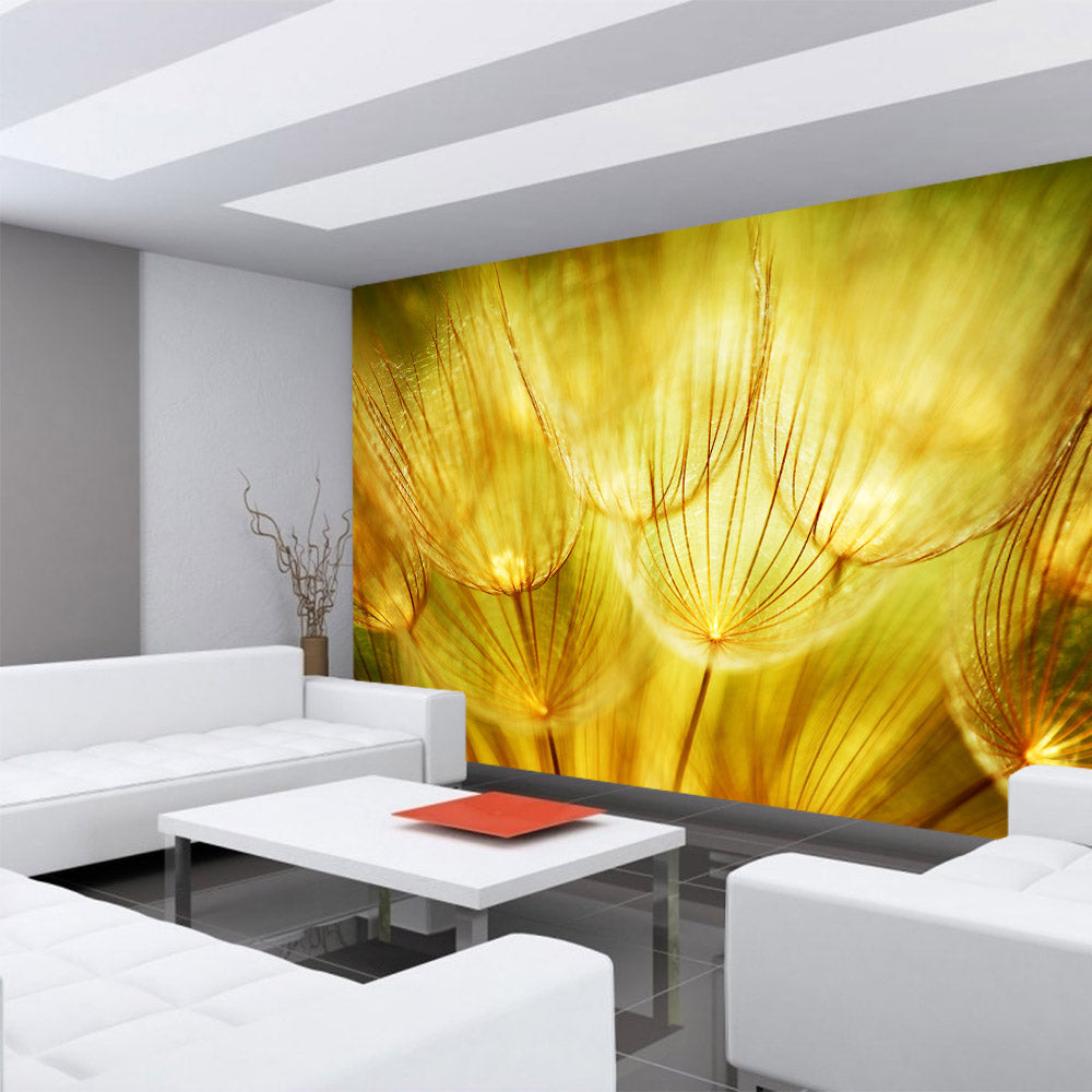 Nonwoven photo wallpaper Dandelion Dreams plants wallpaper dandelion ochre yellow beige ochre