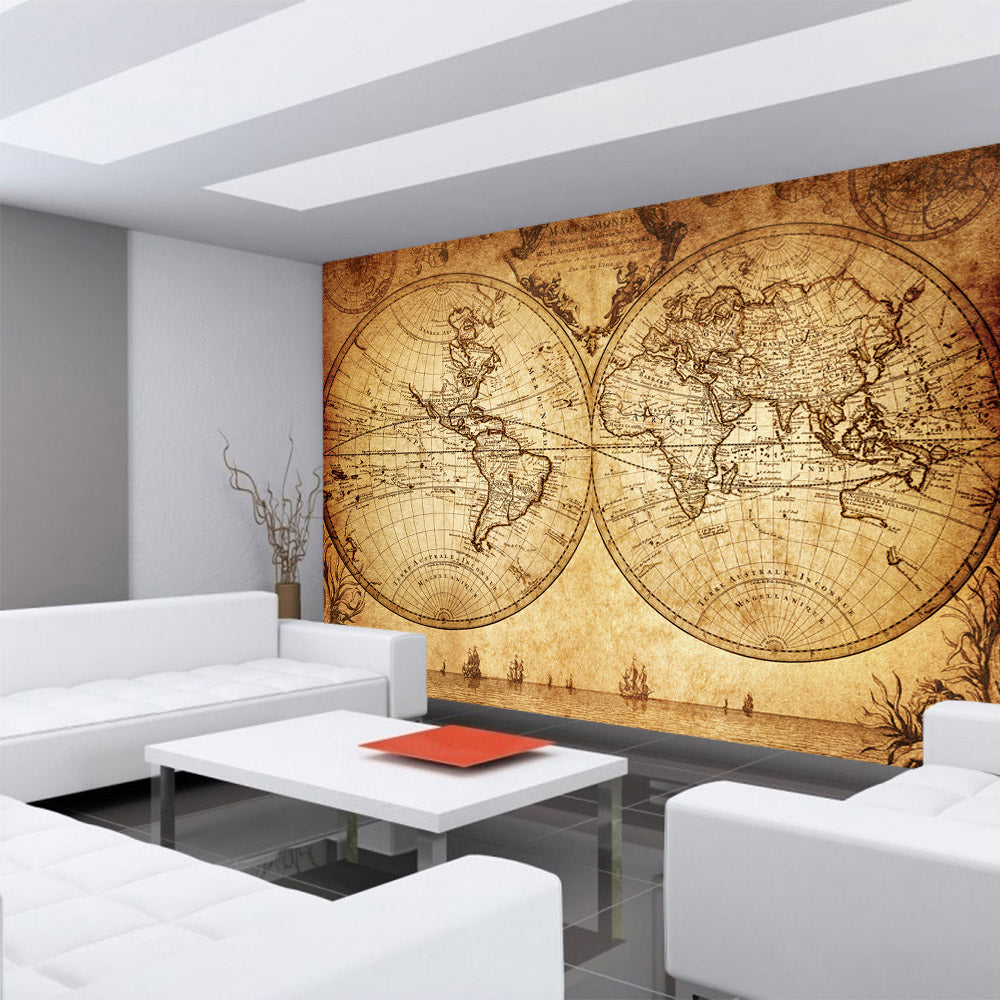 Nonwoven photo wallpaper Vintage World Map Geography Wallpaper World Map Atlas Vintage Atlas old map