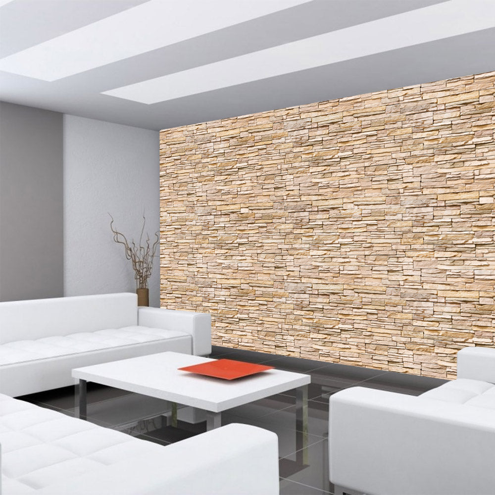 Vlies Fototapete Asian Brick Stone WallSteinwand Tapete Kleine Steine Asia Steine hell beige