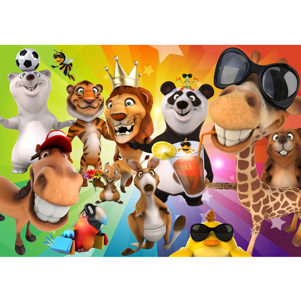 Nonwoven photo wallpaper Safari Party Animals children's wallpaper wallpaper children's room zoo animals safari comic