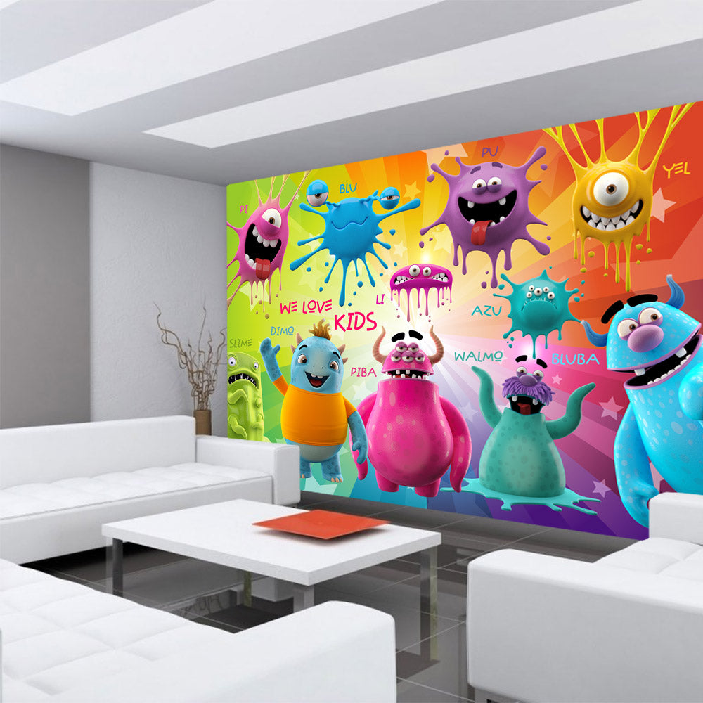 Nonwoven photo wallpaper Lovely Monsters Children's wallpaper Wallpaper children's room Children's wallpaper Comic Party Cuddly