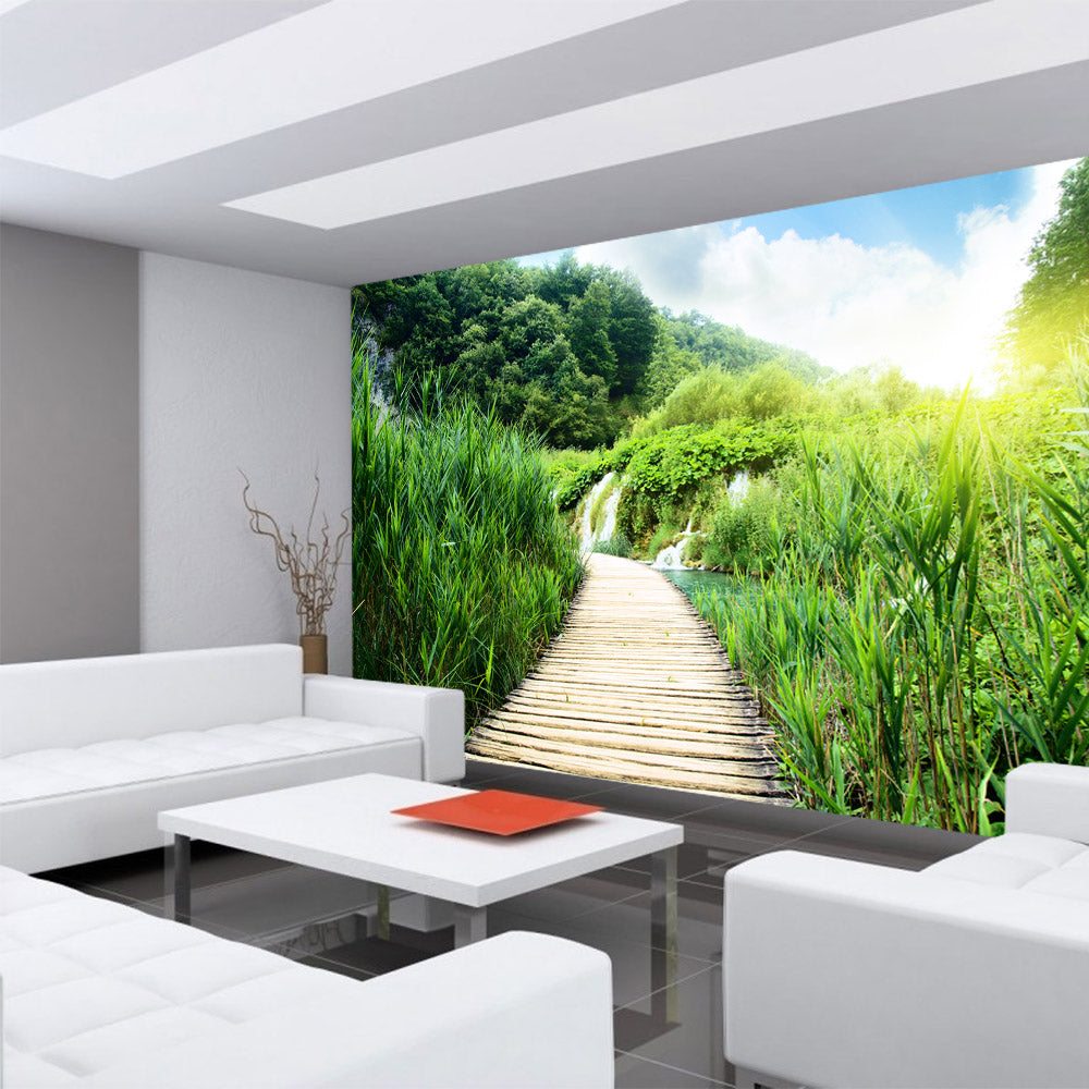 Nonwoven photo wallpaper Wood Way in Deep ForestNature wallpaper wood way green field nature landscape grass green