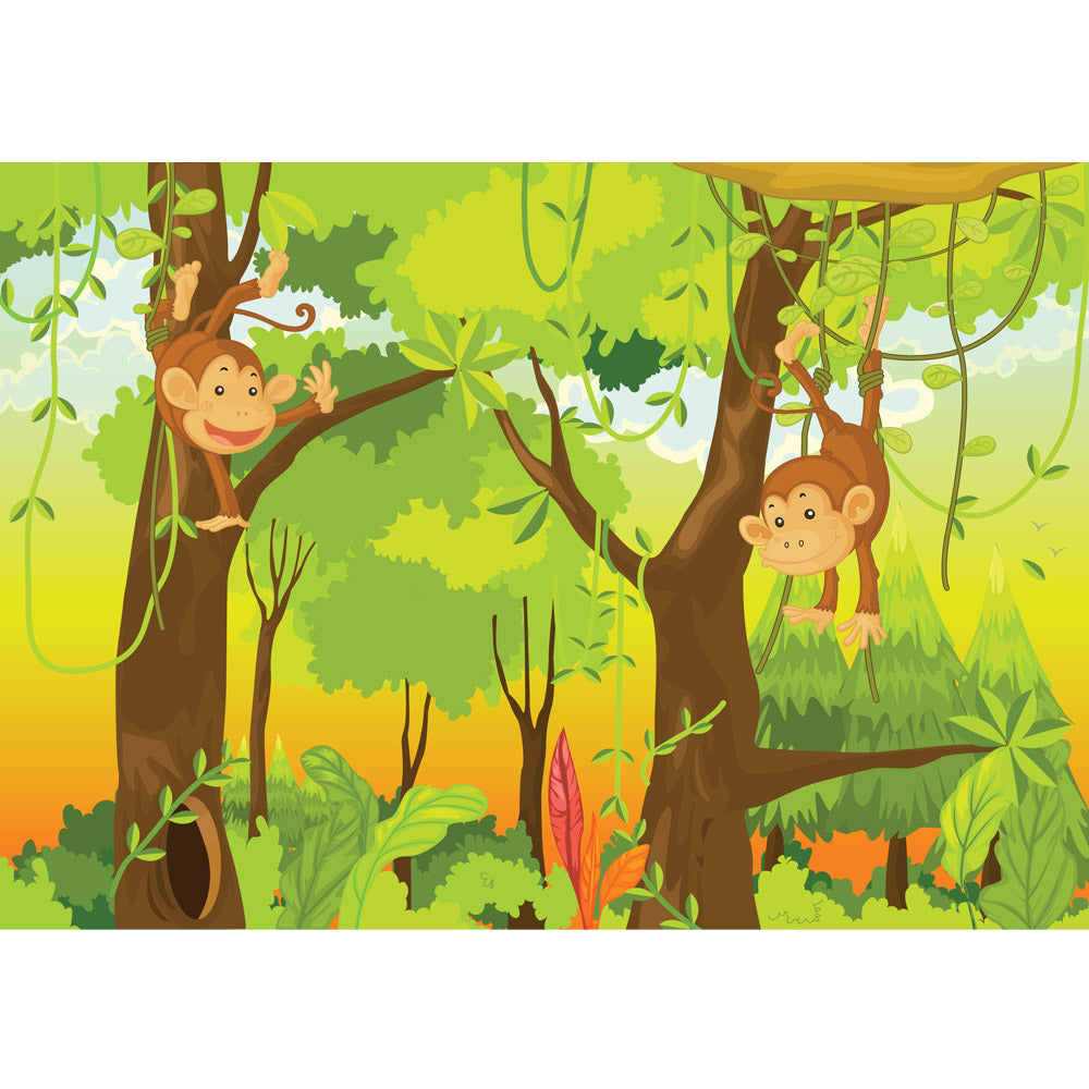 Vlies Fototapete Jungle Animals Monkeys Kindertapete Tapete Kinderzimmer Safari Comic Dschungel