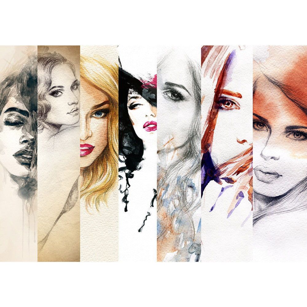 Nonwoven photo wallpaper faces of women art wallpaper women woman drawing faces beautiful beauty colorful