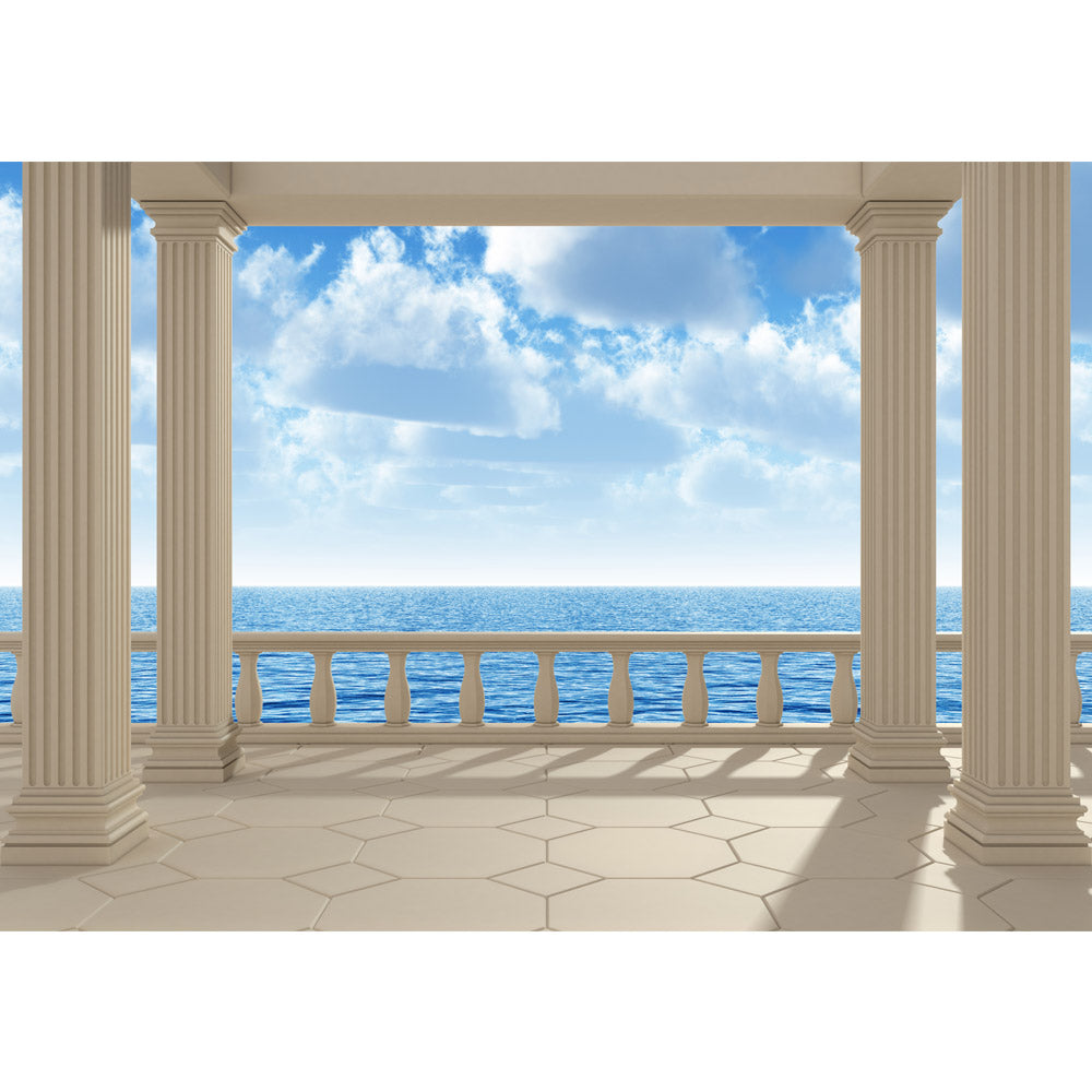 Nonwoven photo wallpaper Terrace View Silent Ocean Sea Wallpaper View Terrace Sea View 3D Beach Sun