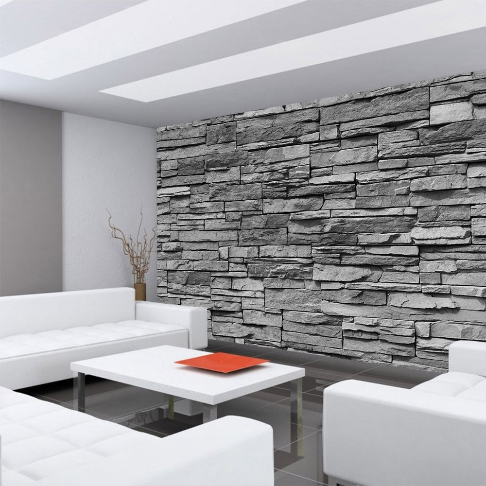 Nonwoven photo wallpaper anthracite - stackable stone wall wallpaper stone look stone stones