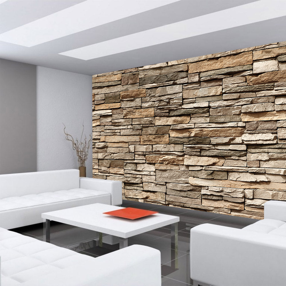 Nonwoven photo wallpaper brown stackable stone wall wallpaper stone look stones