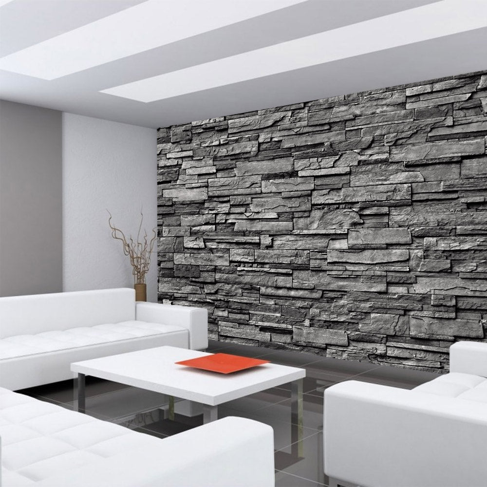 Nonwoven photo wallpaper anthracite stackable stone wall wallpaper stone look stone