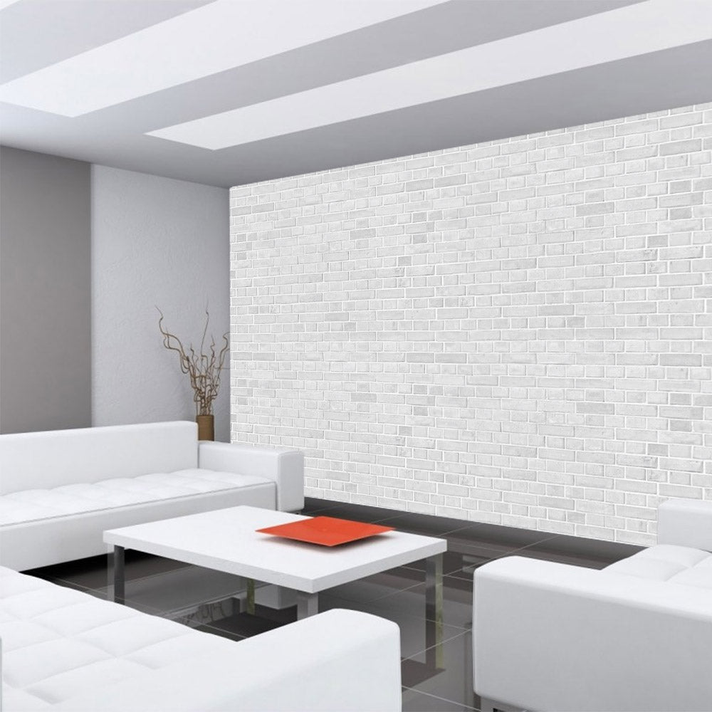 Nonwoven photo wallpaper White Brick Stone Wall - stackable stone wall wallpaper stone look stone wall white