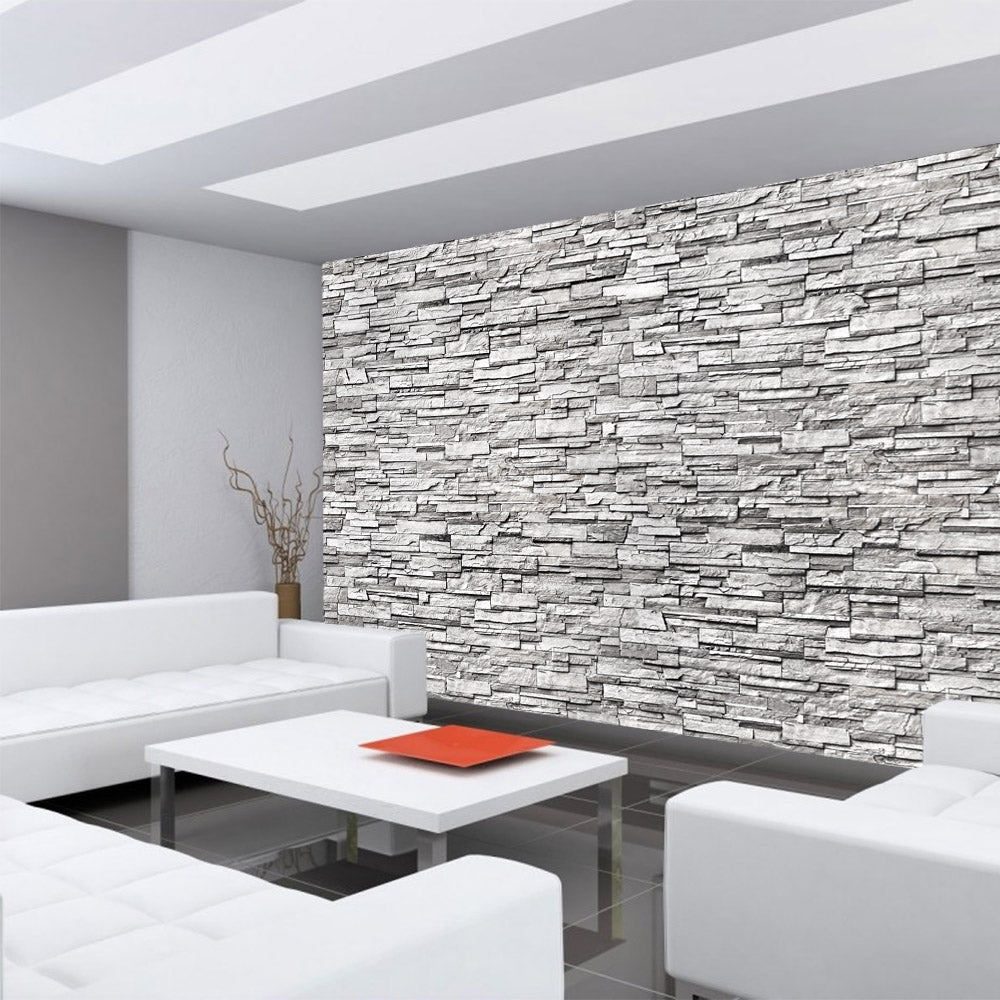 Non-woven photo wallpaper Noble Stone Wall 2 - grey - stackable stone wall