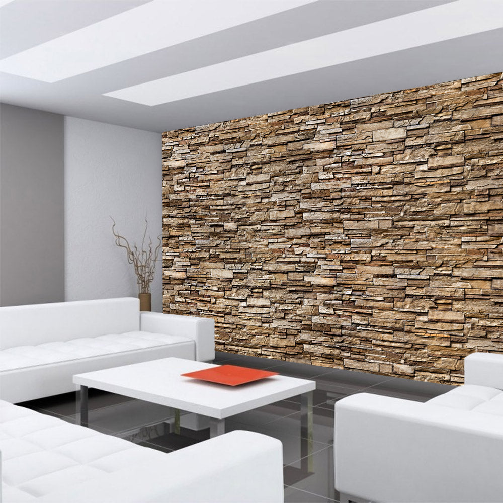 Nonwoven photo wallpaper brown stackable stone wall stone look stone wall wall