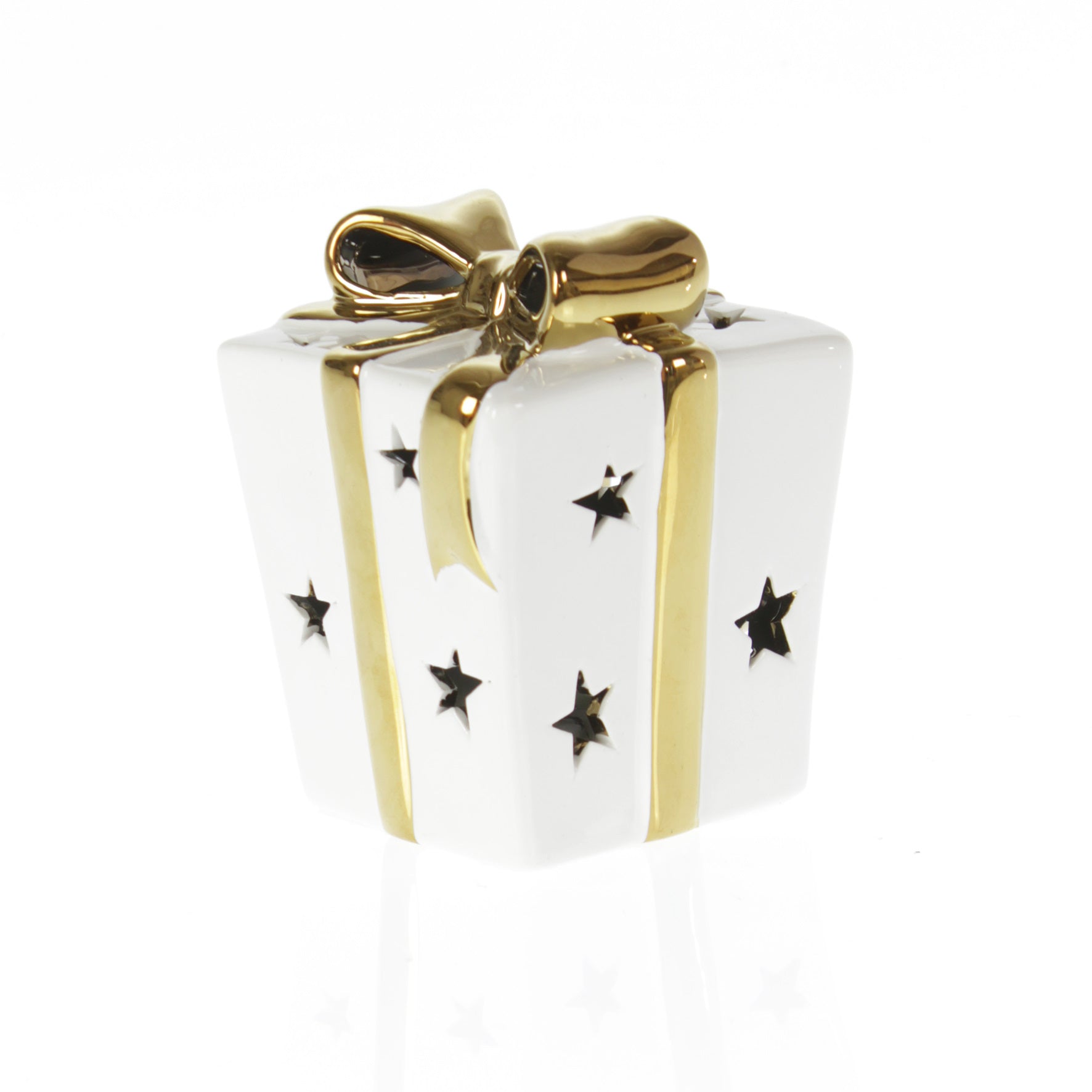 Christmas decoration gift package white/gold including LED lighting 8x9 cm