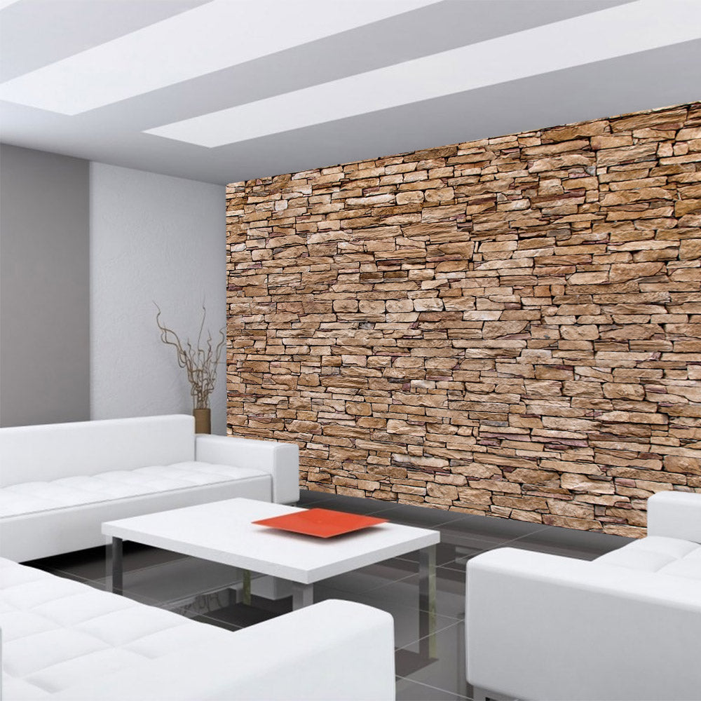 Nonwoven photo wallpaper stone wall wallpaper brown