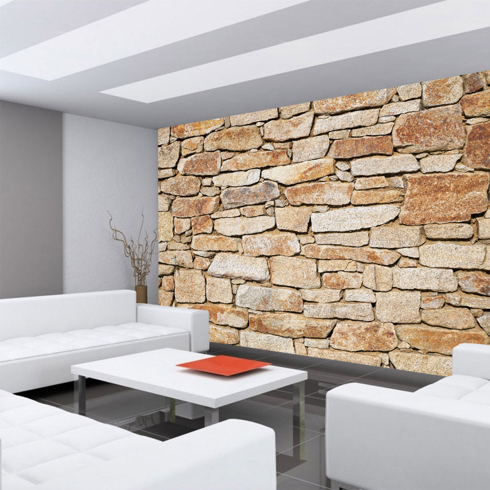 Nonwoven photo wallpaper stone wall wallpaper beige stone look