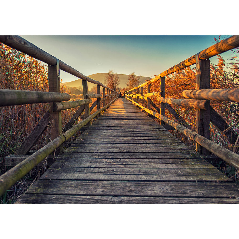 Nonwoven photo wallpaper landscape wallpaper wooden path sunrise romantic view brown