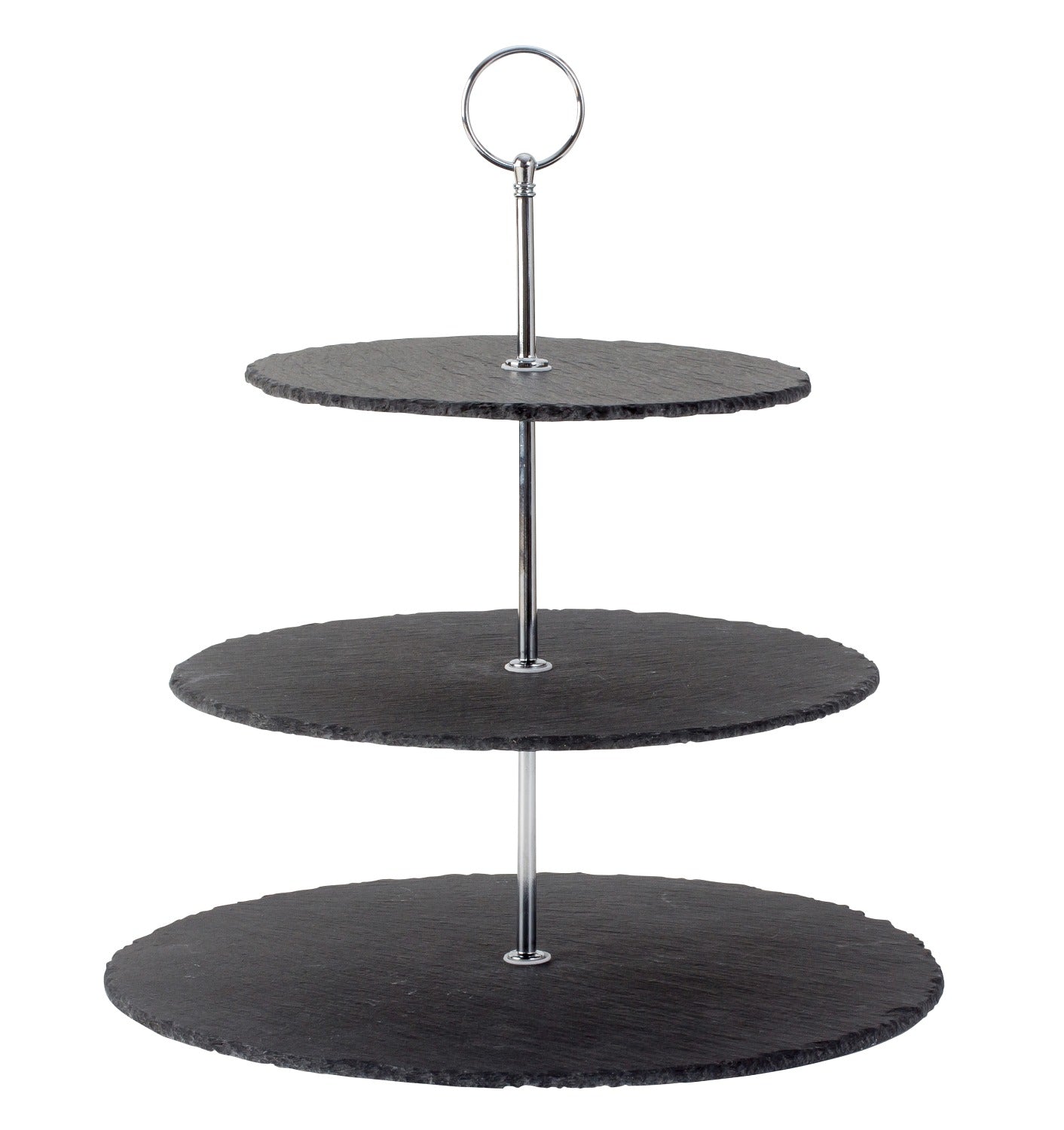 Etagere pastry bowl fruit bowl made of slate with 3 levels and stainless steel handle height 34 cm