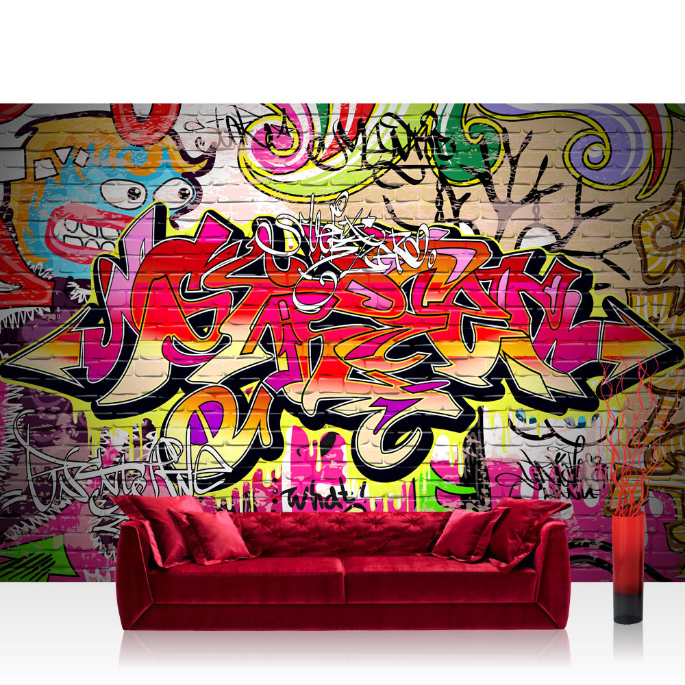 Vlies Fototapete  Graffiti Tapete Kinderzimmer Graffiti Streetart Graffitti Sprayer 3D bunt braun