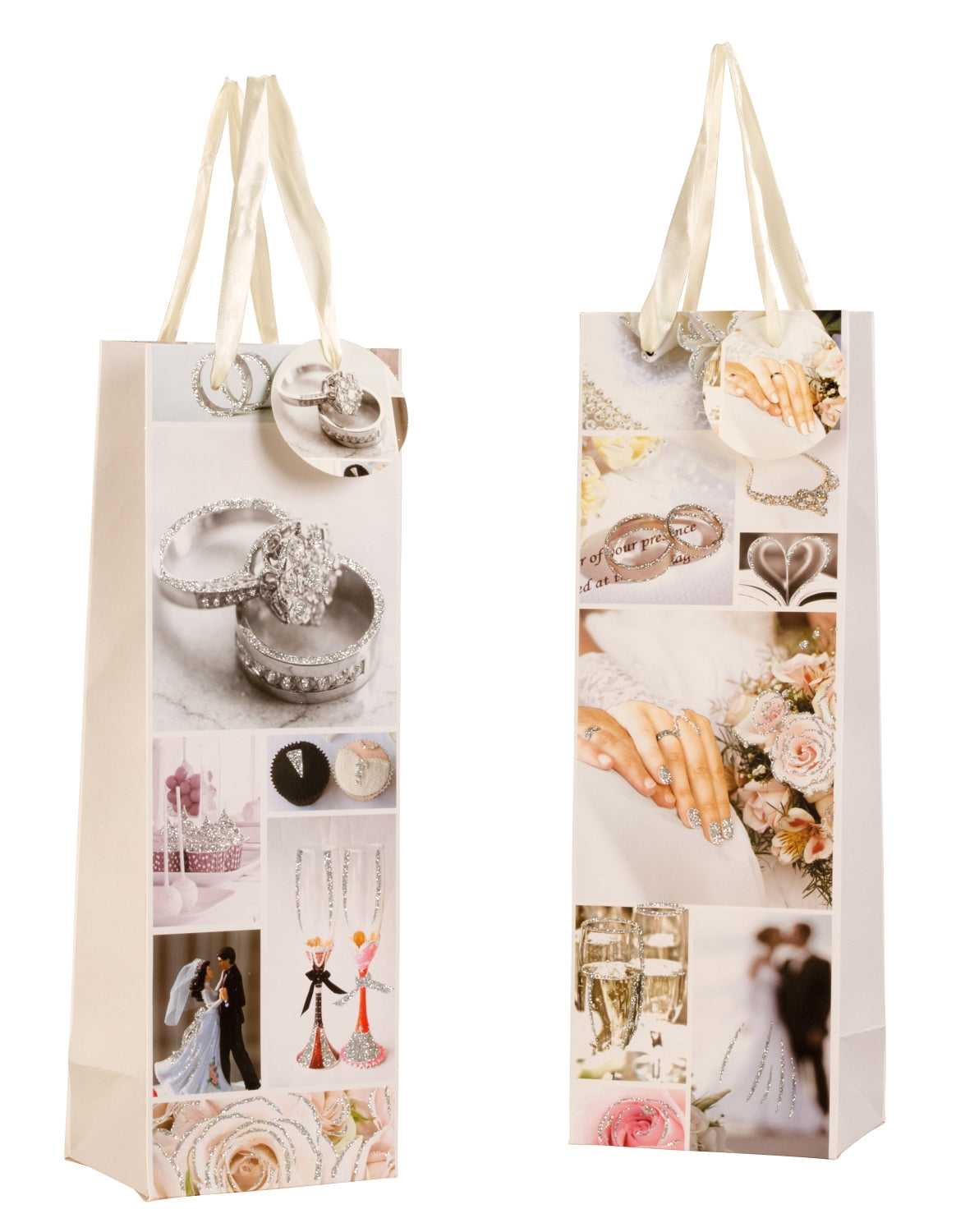 Magnifiques sacs cadeaux de mariage sacs à bouteilles avec paillettes en lot de 12 12x36x9cm