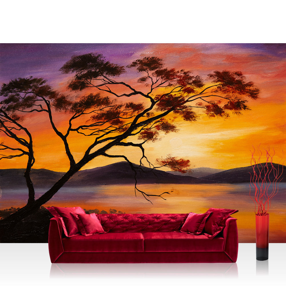 Nonwoven photo wallpaper sunset wallpaper sunset tree nature romantic holiday grey