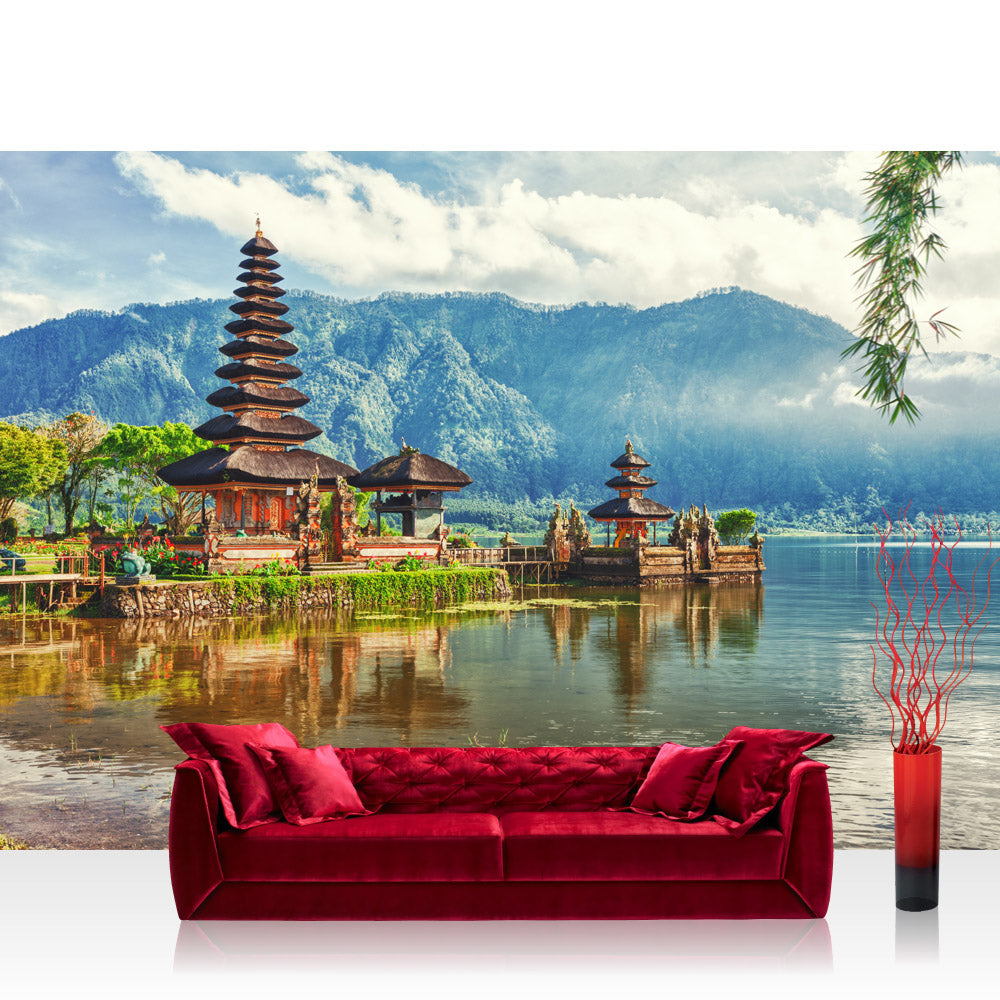 Nonwoven photo wallpaper Bali wallpaper Bali temple water nature grey