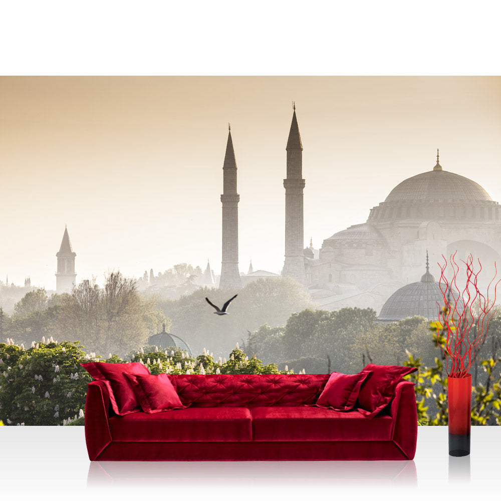 Nonwoven photo wallpaper Türkiye wallpaper Istanbul Türkiye mosque nature fog brown