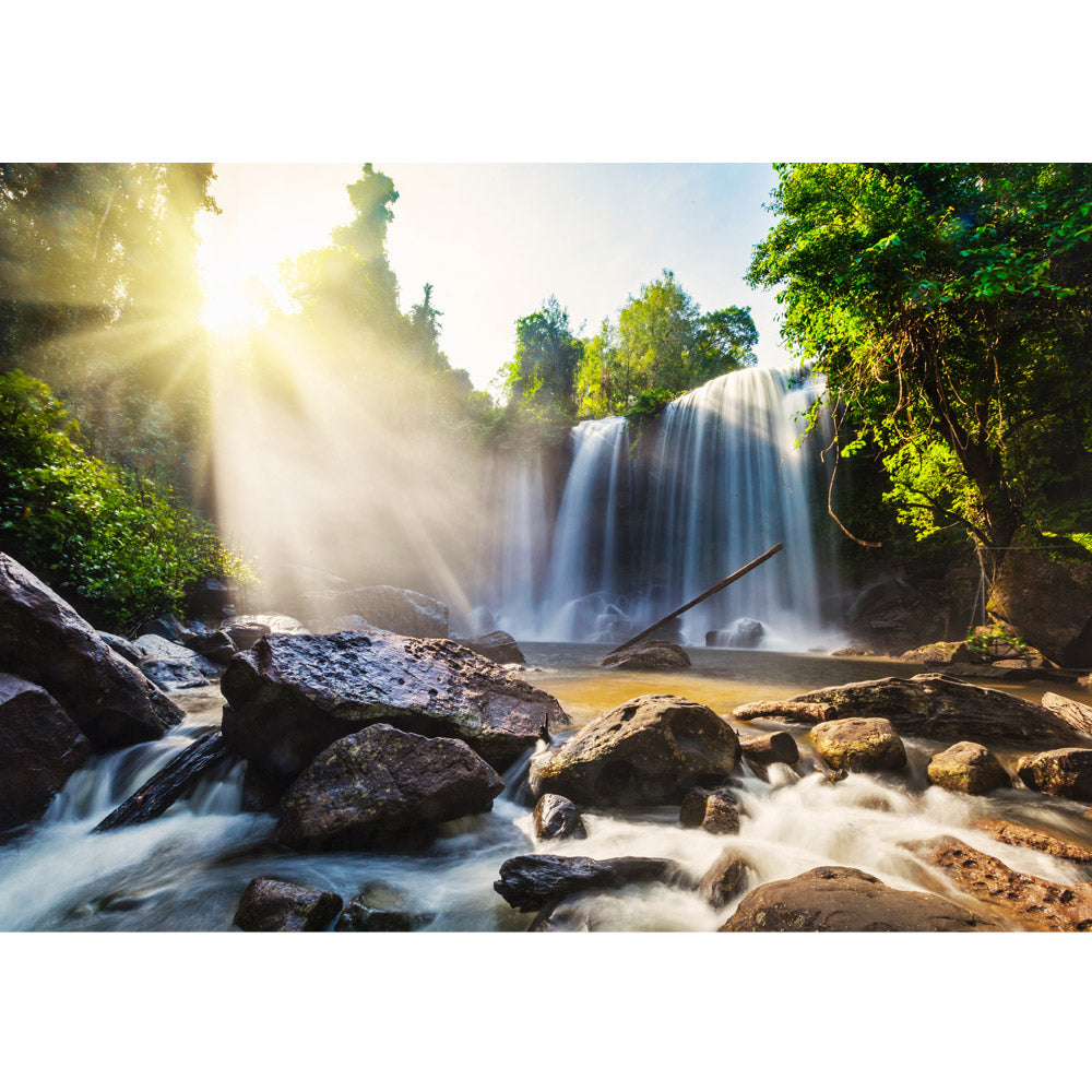 Vlies Fototapete Natur Tapete Wasserfall Bäume Natur Sonne Steine bunt