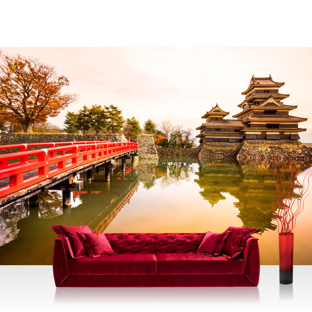 Papier peint photo intissé Japon papier peint Japon pont eau calme romantique violet