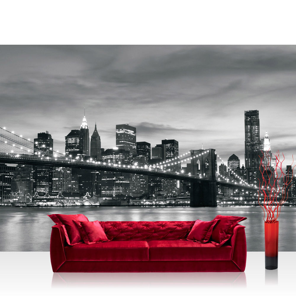 Nonwoven photo wallpaper New York Wallpaper New York Bridge Lightning black - white