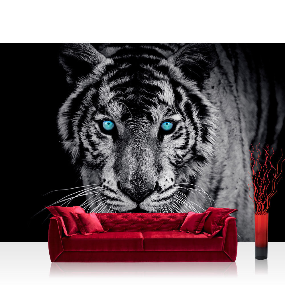 Nonwoven photo wallpaper animals wallpaper tiger face eye blue black and white blue