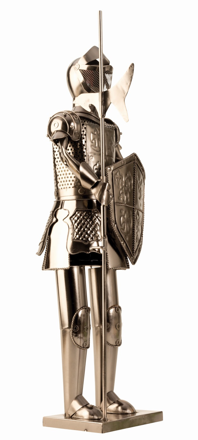 Huge and exclusive wine bottle holder bottle stand knight made of metal in silver height 61 cm