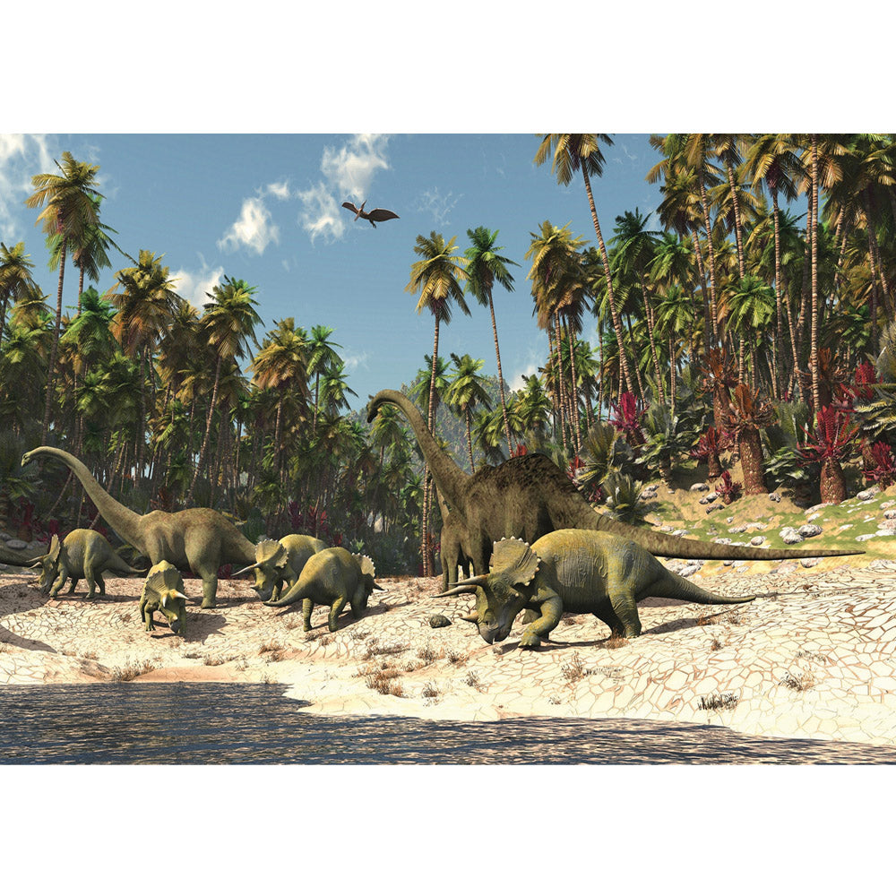 Nonwoven photo wallpaper children's wallpaper dinosaur beach palm trees animation green