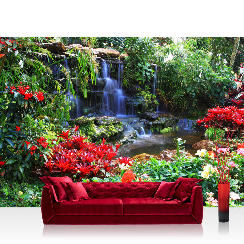 Nonwoven photo wallpaper forest wallpaper waterfall jungle plants tree nature green