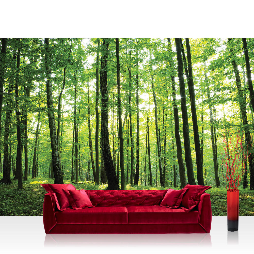 Nonwoven photo wallpaper forest wallpaper trees woods sun meadow green