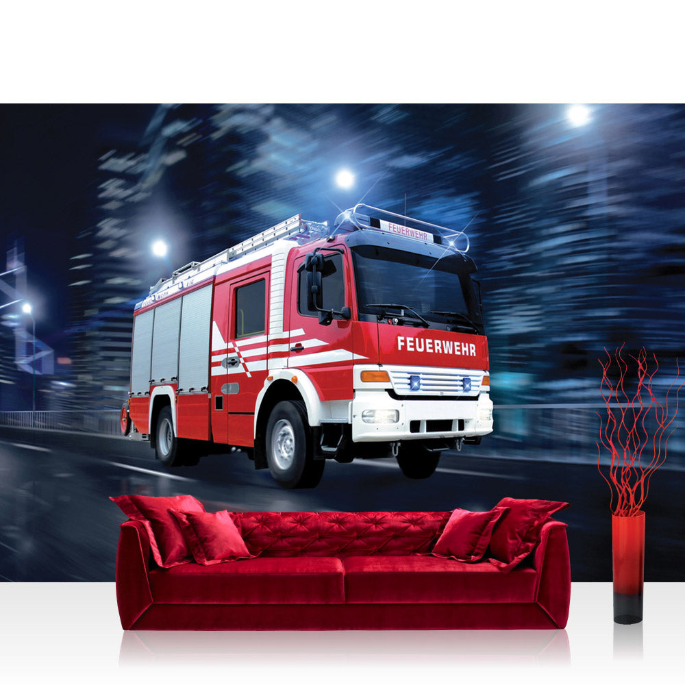 Nonwoven photo wallpaper skylines wallpaper fire brigade car night lights red