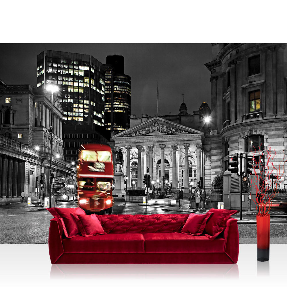 Nonwoven photo wallpaper London wallpaper London bus lightning night skyline red