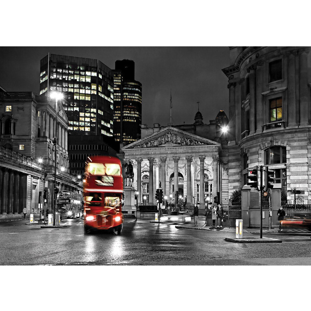 Vlies Fototapete London Tapete London Bus Lightning Nacht Skyline rot