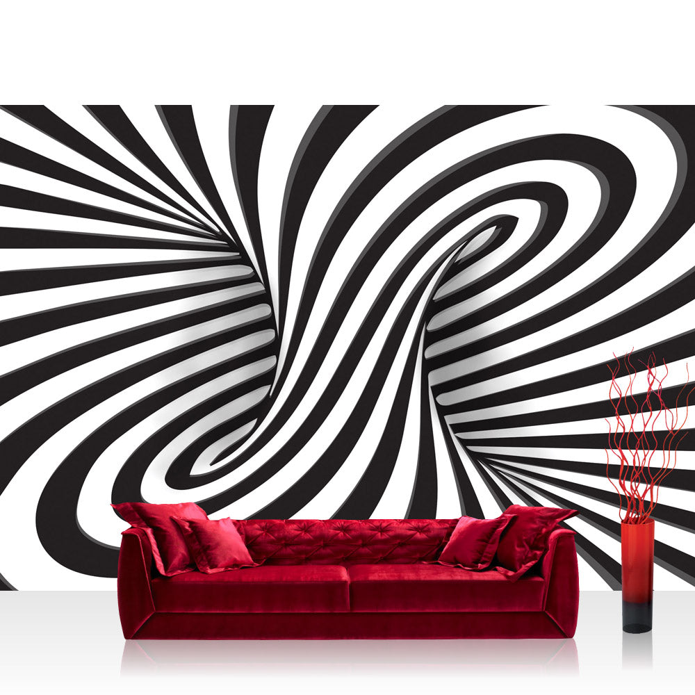 Nonwoven photo wallpaper 3D wallpaper abstract lines spinning top 3D black - white