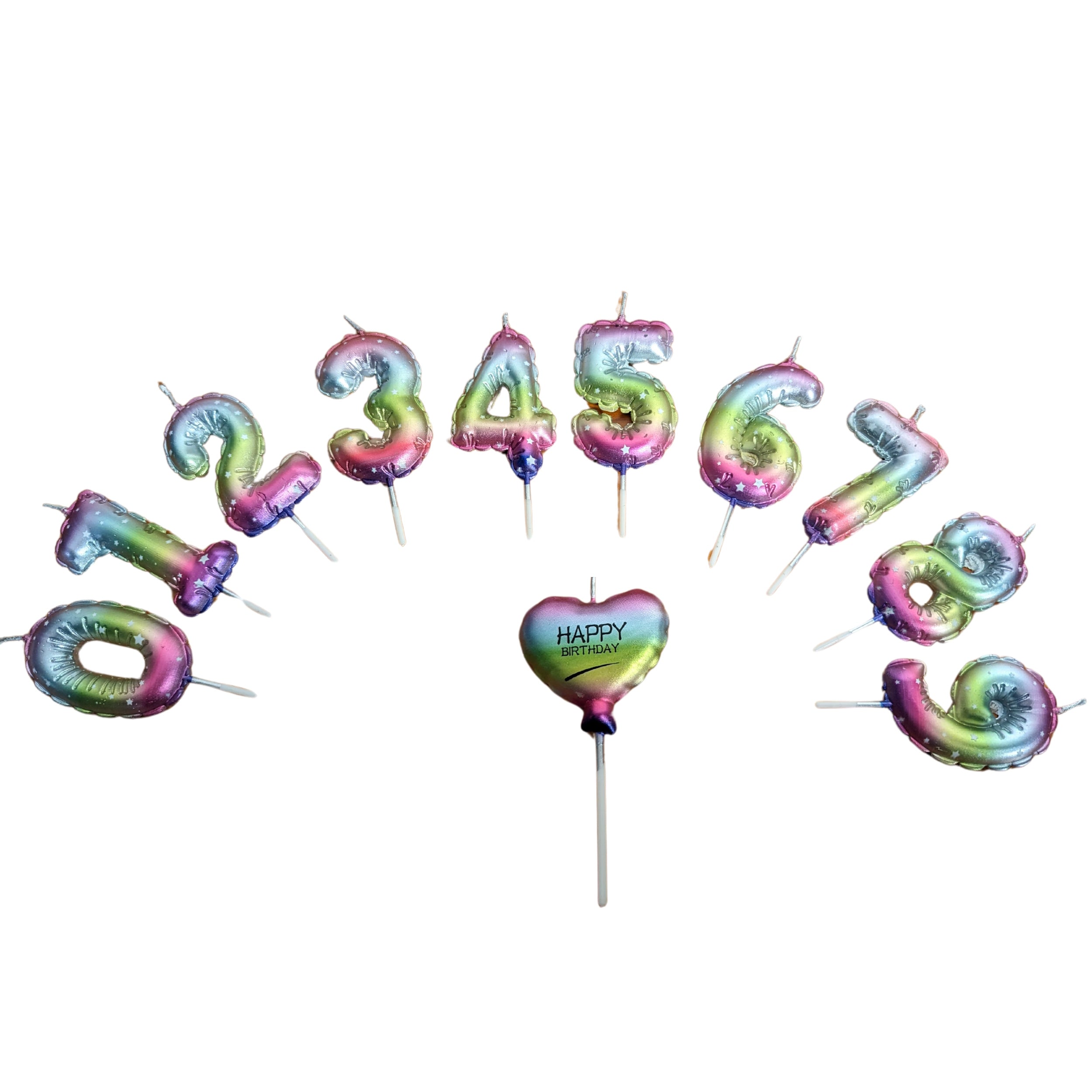 Birthday candles balloon pattern 11-piece set in rainbow colors number 0-9 and Happy Birthday