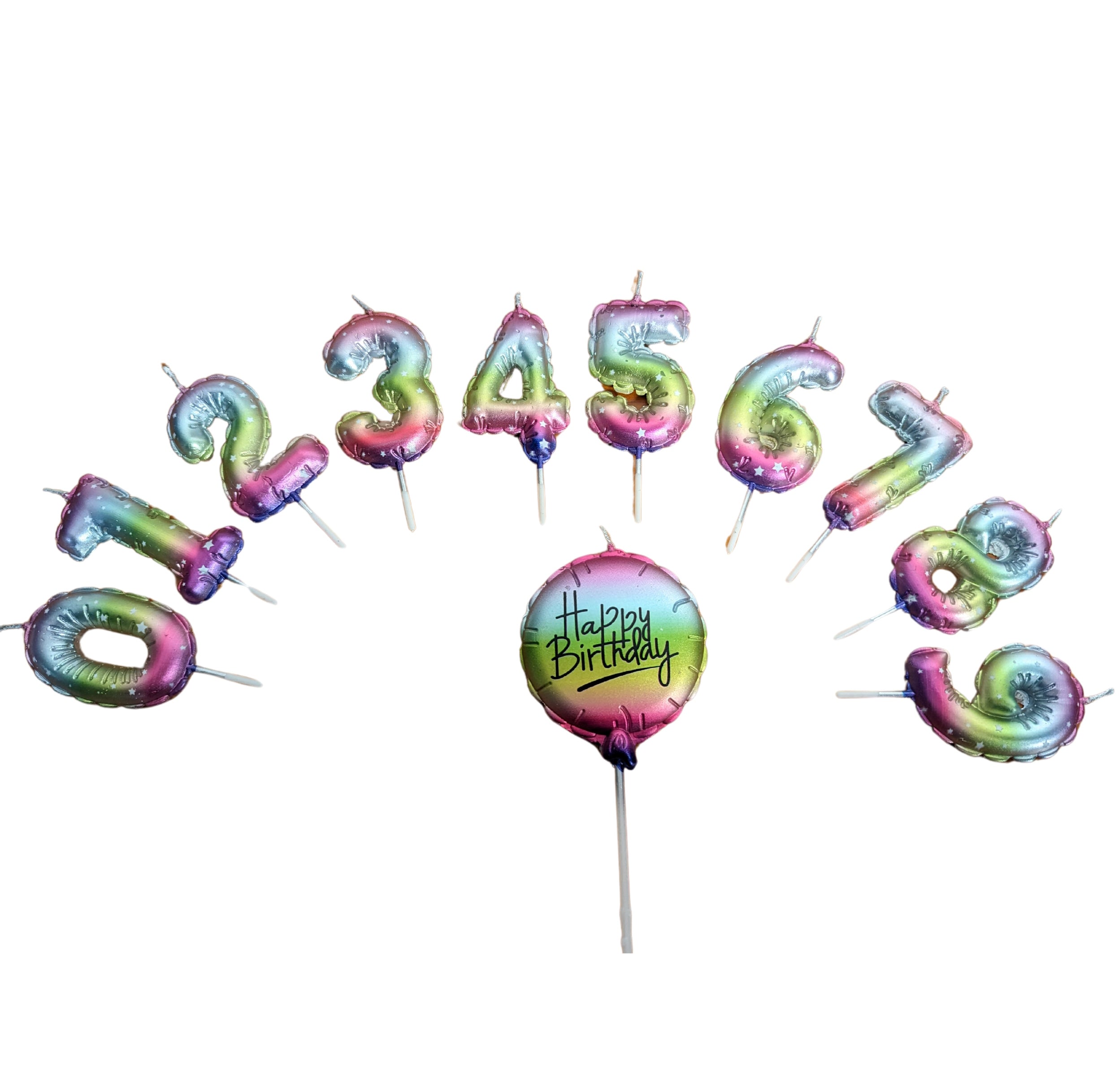 Birthday candles balloon pattern 11-piece set in rainbow colors number 0-9 and Happy Birthday