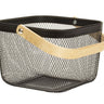 Aufbewahrungskorb mit Henkel für Kleidung Deko oder Accessoires schwarz aus Stahl und Holz 24x24x17 - Lifestyle & More